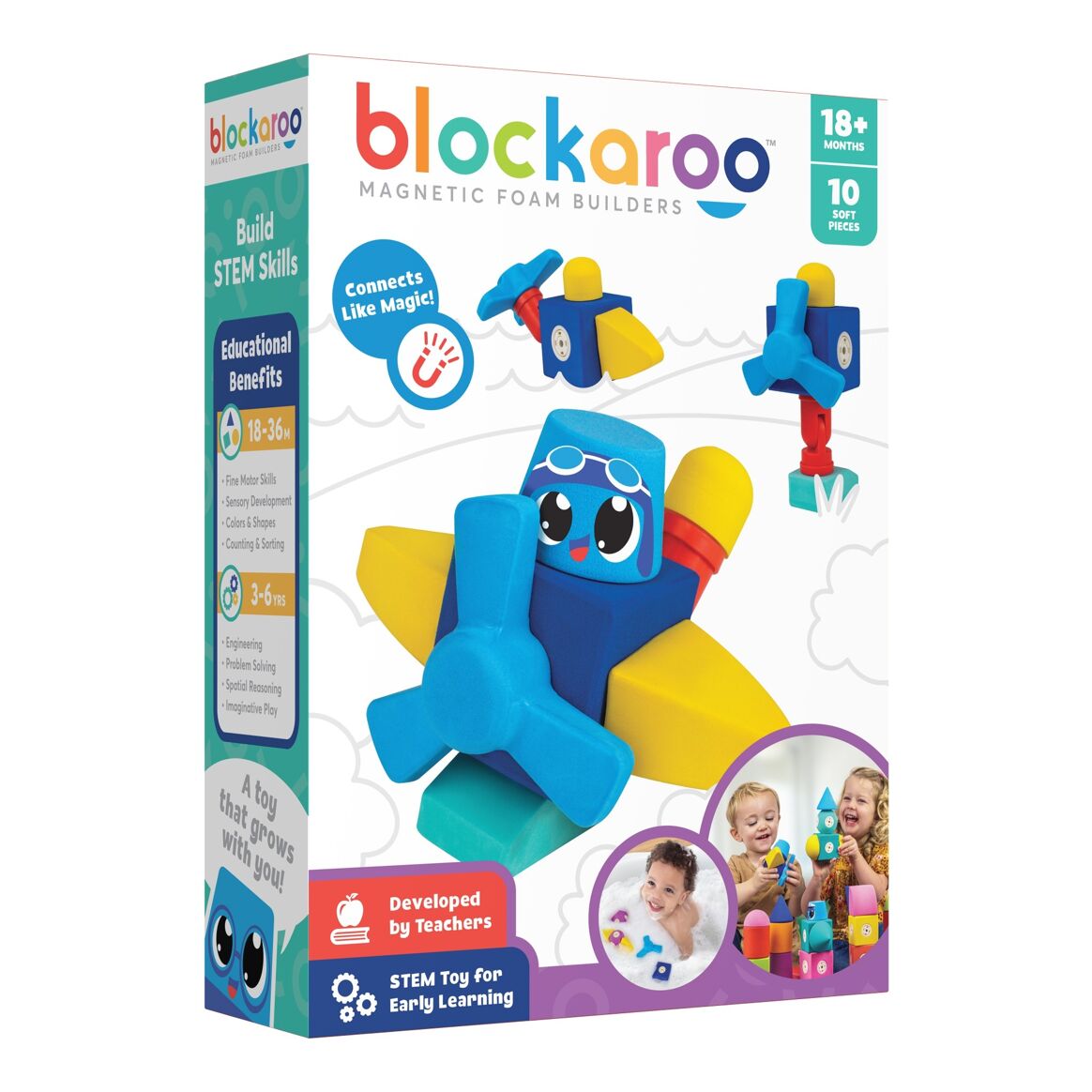 Blockaroo - Vliegtuigdoos Box - 10 Jumbo magnetische bouw blokken